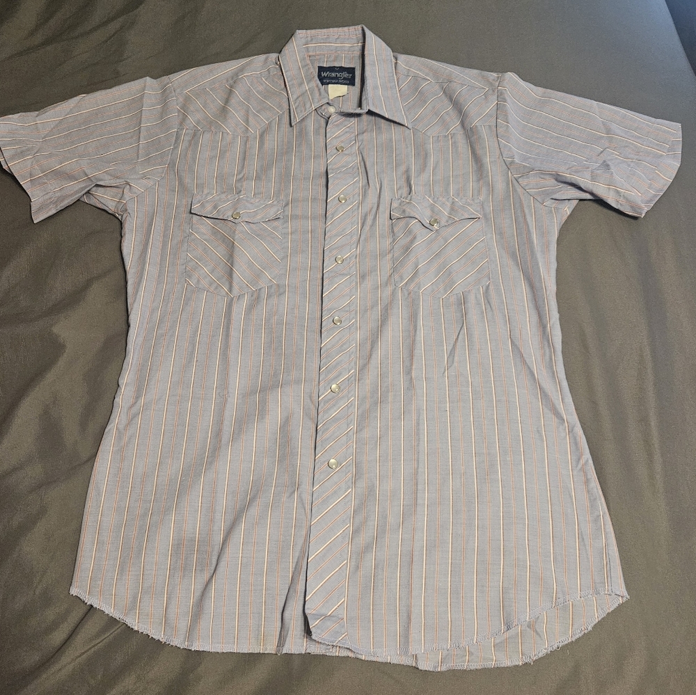 Short Sleeve Wrangler Pearl Snap Striped Button Up Western Shirt Men's Size M